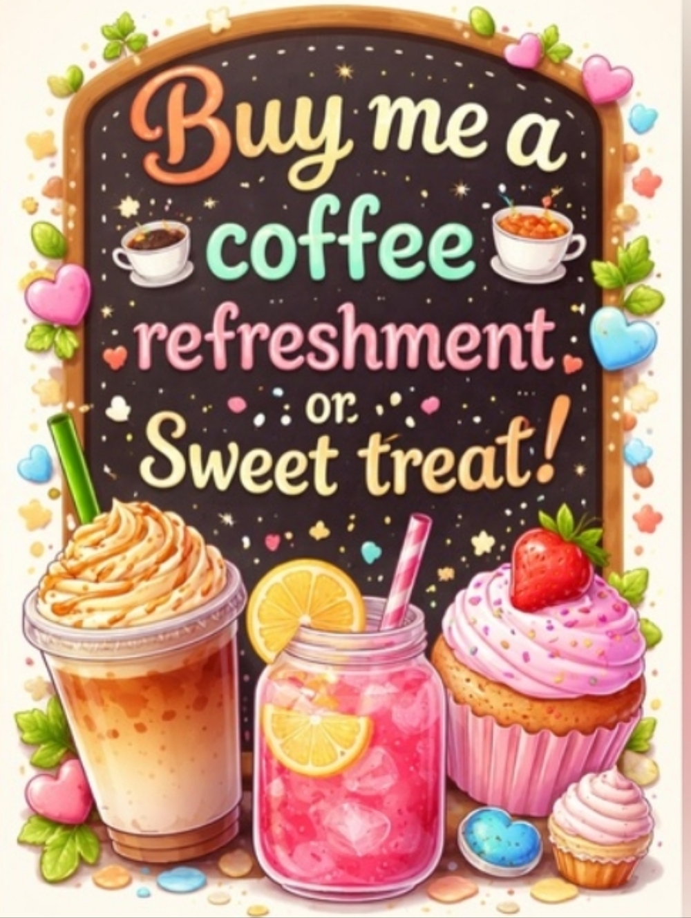 Buy Me a Coffee Refreshment or Sweet Treat! Colorful Dessert Art Print
